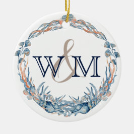 Monogrammed Nautical Blue Mauve Zee Shell Ornament