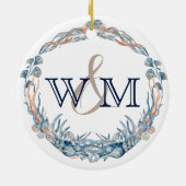 Monogrammed Nautical Blue Mauve Zee Shell Ornament (Achterkant)