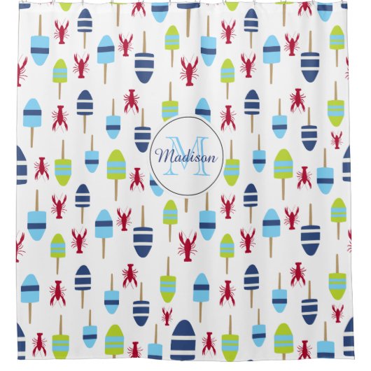 Monogrammed Nautical Lobster Buoy Beach House Douchegordijn (Voorkant)