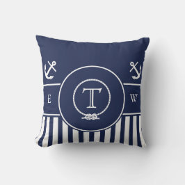 Monogrammed Nautical Navy Blue Anchor and Line Kussen