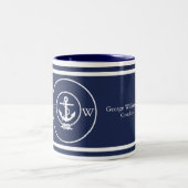 Monogrammed Nautical Navy Blue Anchor and Line Tweekleurige Koffiemok (Center)
