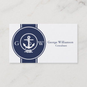 Monogrammed Nautical Navy Blue Anchor and Line Visitekaartje