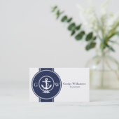 Monogrammed Nautical Navy Blue Anchor and Line Visitekaartje (Staand voorkant)