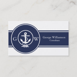 Monogrammed Nautical Navy Blue Anchor and Line Visitekaartje
