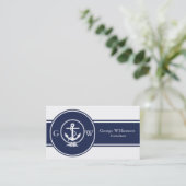 Monogrammed Nautical Navy Blue Anchor and Line Visitekaartje (Staand voorkant)