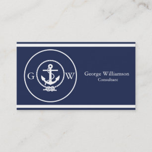 Monogrammed Nautical Navy Blue Anchor and Line Visitekaartje