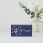 Monogrammed Nautical Navy Blue Anchor and Line Visitekaartje (Staand voorkant)