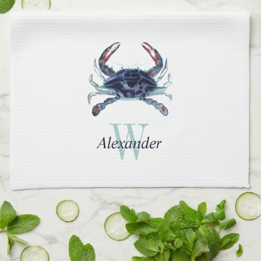 Monogrammed Nautical Navy Blue Grey Blauwgroen kra Theedoek (Gevouwen)