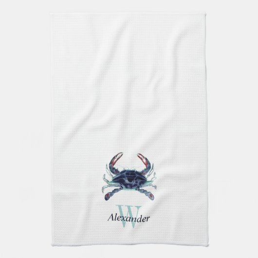 Monogrammed Nautical Navy Blue Grey Blauwgroen kra Theedoek (Verticaal)