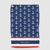 Monogrammed Nautical Navy Blue White Anchor Golfhanddoek (Voorkant)