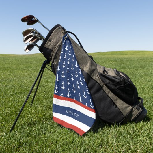 Monogrammed Nautical Navy Blue White Anchor Golfhanddoek (Groen)