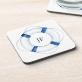 Monogrammed nautische Waterverf boot reddingsboei Bier Onderzetter (Linkerzijde)
