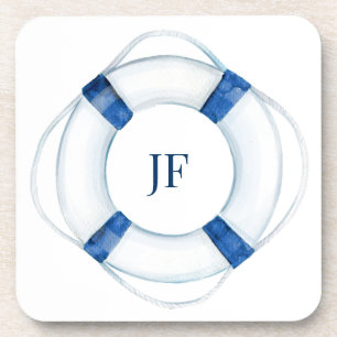 Monogrammed nautische Waterverf boot reddingsboei Bier Onderzetter