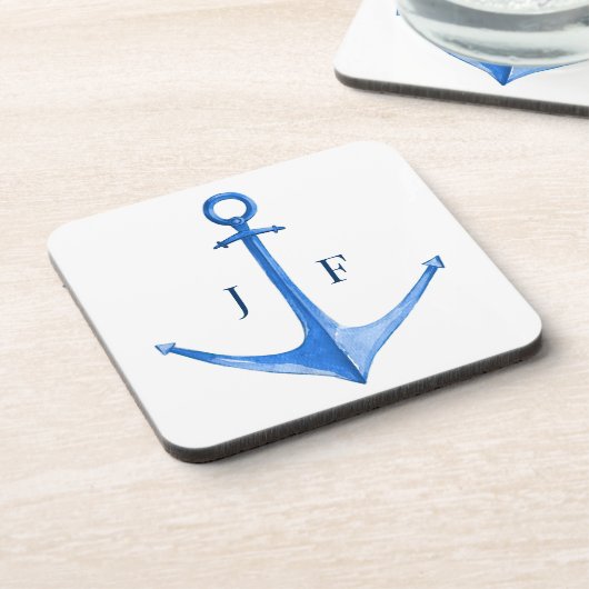 Monogrammed nautische Waterverf bootanker Bier Onderzetter (Linkerzijde)