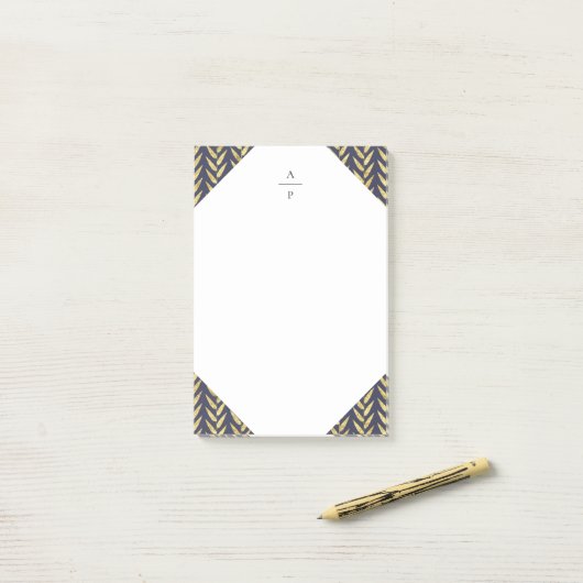 Monogrammed Navy and Gold Leaf Post-it® Notes (Op bureau)