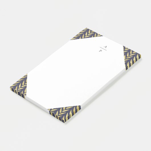 Monogrammed Navy and Gold Leaf Post-it® Notes (Schuin)