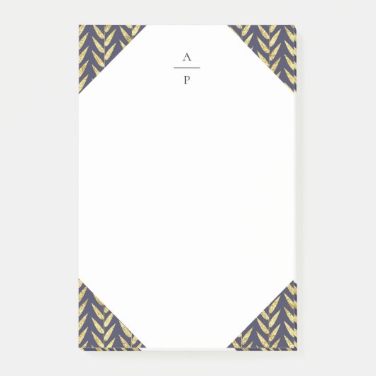 Monogrammed Navy and Gold Leaf Post-it® Notes (Voorkant)
