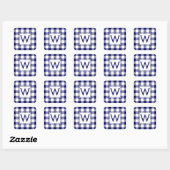 Monogrammed Navy and White Gingham Pset Pattern Vierkante Sticker (Vel)