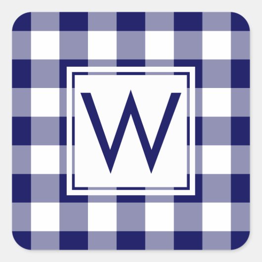 Monogrammed Navy and White Gingham Pset Pattern Vierkante Sticker (Voorkant)