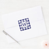 Monogrammed Navy and White Gingham Pset Pattern Vierkante Sticker (Envelop)