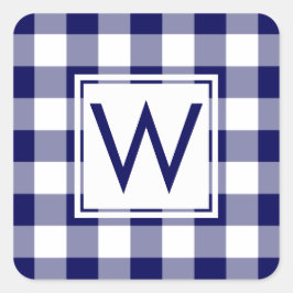 Monogrammed Navy and White Gingham Pset Pattern Vierkante Sticker
