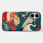 Monogrammed Navy Blauwe pioenen & kraan Chinoiseri Case-Mate iPhone Case (Achterkant (horizontaal))