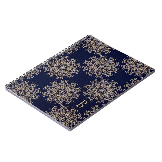 Monogrammed Navy Blue and Gold Notebook Journal Notitieboek (Linkerzijde)