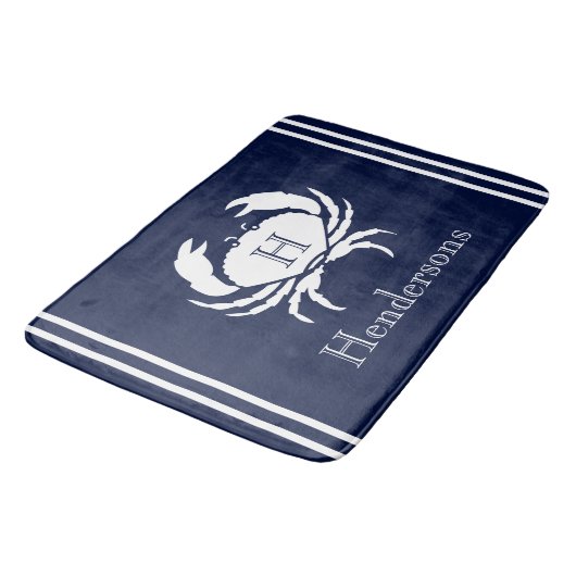 Monogrammed Navy Blue Crab Nautical Badmat (Gekanteld)