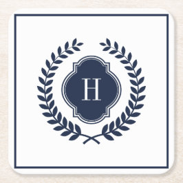 Monogrammed Navy-Blue Crest Wreath Kartonnen Onderzetters