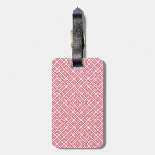 Monogrammed Navy Blue en Pink Diamond Pattern Bagagelabel (Achterkant verticaal)