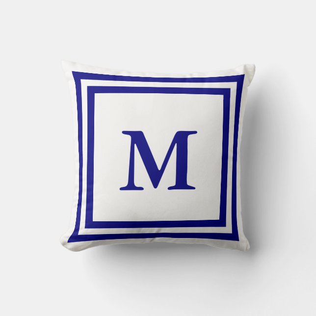 Monogrammed Navy Blue en White Kussen (Voorkant)