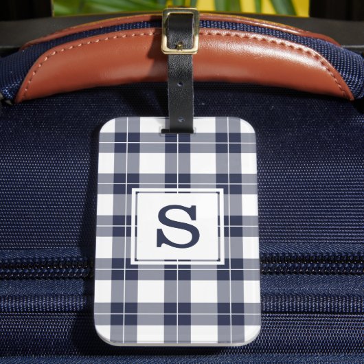 Monogrammed Navy Blue en White Pset Pattern Bagagelabel (Voorkant Insitu 2)