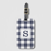 Monogrammed Navy Blue en White Pset Pattern Bagagelabel (Voorkant (verticaal))