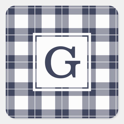 Monogrammed Navy Blue en White Pset Pattern Vierkante Sticker (Voorkant)