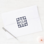 Monogrammed Navy Blue en White Pset Pattern Vierkante Sticker (Envelop)