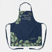 Monogrammed Navy Blue Eucalyptus Greenery Kitchen Schort (Voorkant)
