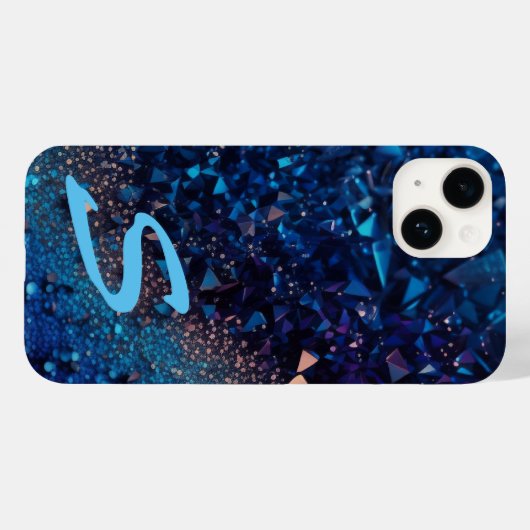 Monogrammed Navy Blue Glitter Case-Mate iPhone Case (Achterkant (horizontaal))