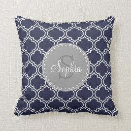 Monogrammed Navy Blue Lattice Pattern Kussen