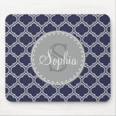 Monogrammed Navy Blue Lattice Pattern Muismat (Voorkant)