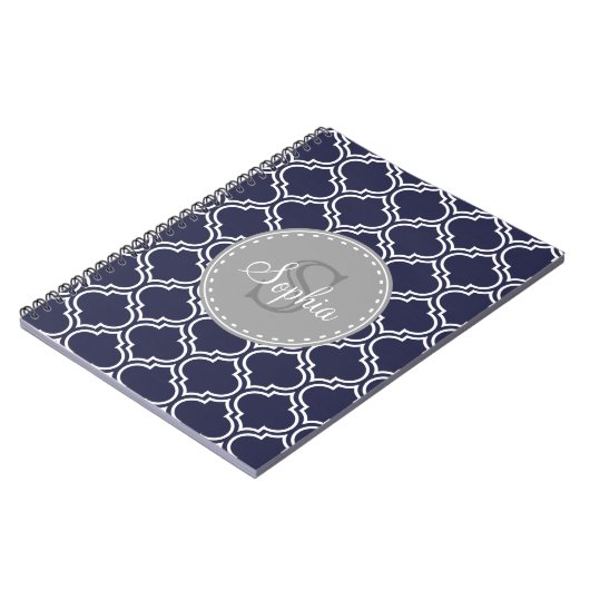 Monogrammed Navy Blue Lattice Pattern Notitieboek (Linkerzijde)