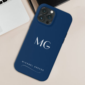 Monogrammed Navy Blue Minimalist met naam Case-Mate iPhone Case