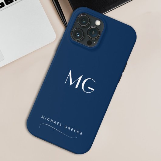 Monogrammed Navy Blue Minimalist met naam Case-Mate iPhone Case
