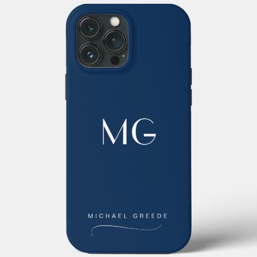 Monogrammed Navy Blue Minimalist met naam Case-Mate iPhone Case (Achterkant)