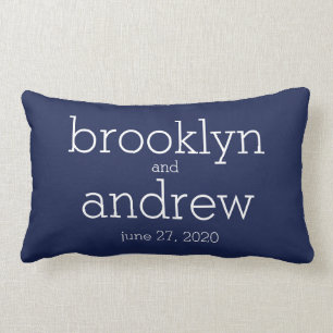 Monogrammed Navy Blue Modern Wedding Kussens