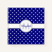 Monogrammed Navy Blue Polka Dot Pattern Notitieboek (Voorkant)