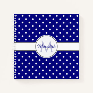 Monogrammed Navy Blue Polka Dot Pattern Notitieboek