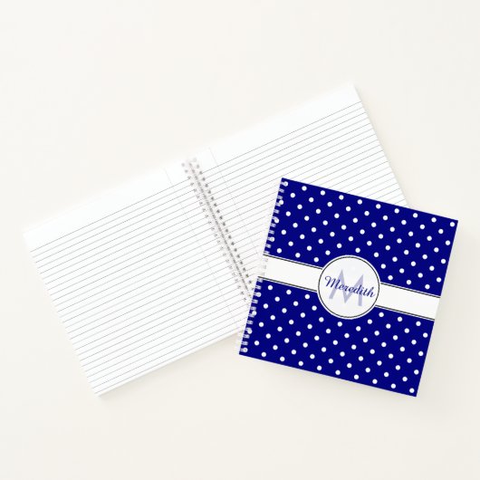 Monogrammed Navy Blue Polka Dot Pattern Notitieboek (Binnen)