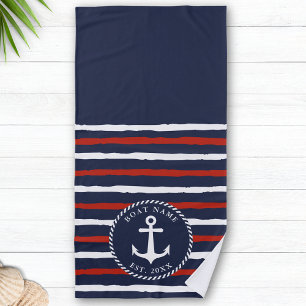 Monogrammed Navy Blue White Anchor Nautical Strandlaken