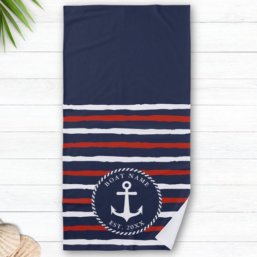 Monogrammed Navy Blue White Anchor Nautical Strandlaken