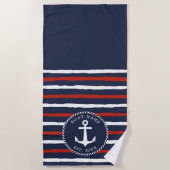 Monogrammed Navy Blue White Anchor Nautical Strandlaken (Voorkant)